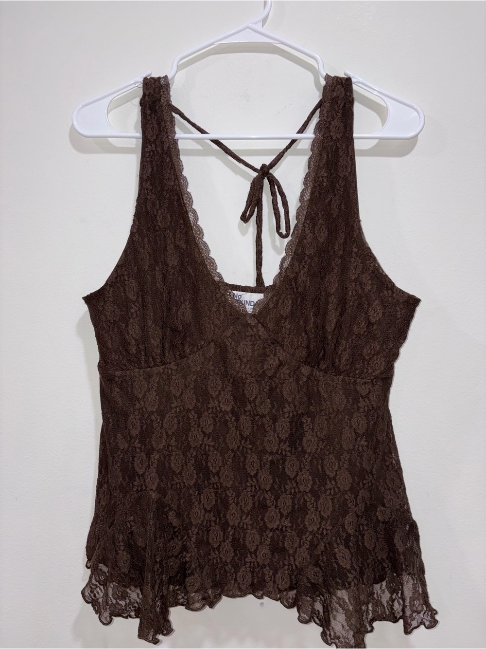 No Boundaries Brown Lace V-Neck Tie-Back Camisole